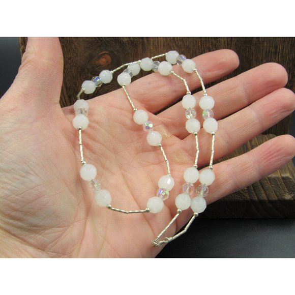 20 Inch Sterling Silver Rustic Faux Light Tone Crystals Necklace - Picture 2 of 6